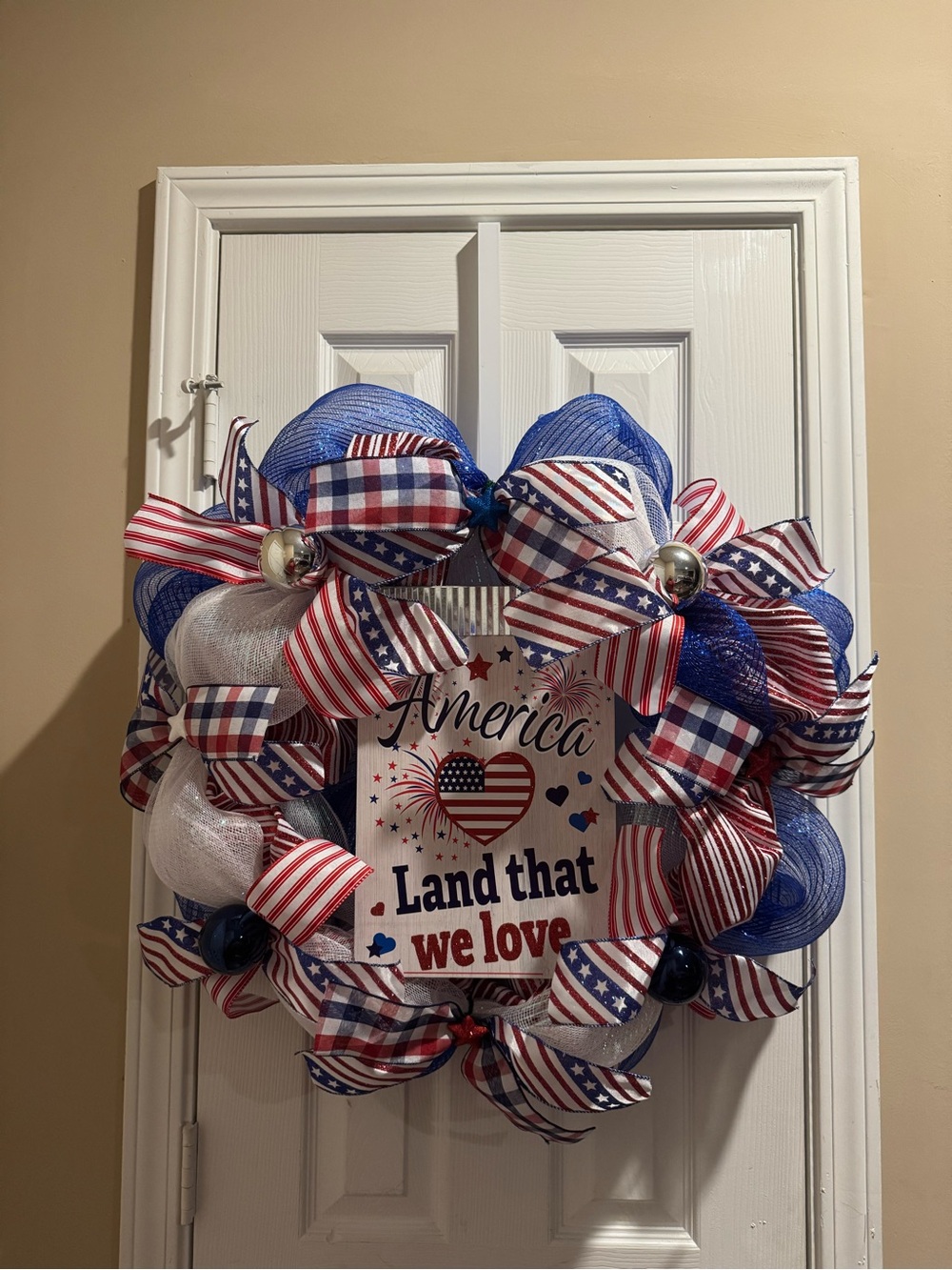 America Patriotic Mesh Wreath with Ribbon